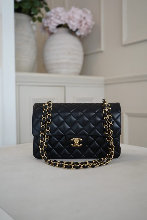 Chanel Medium Classic Double Fap Black Lambskin With Gold Hardware