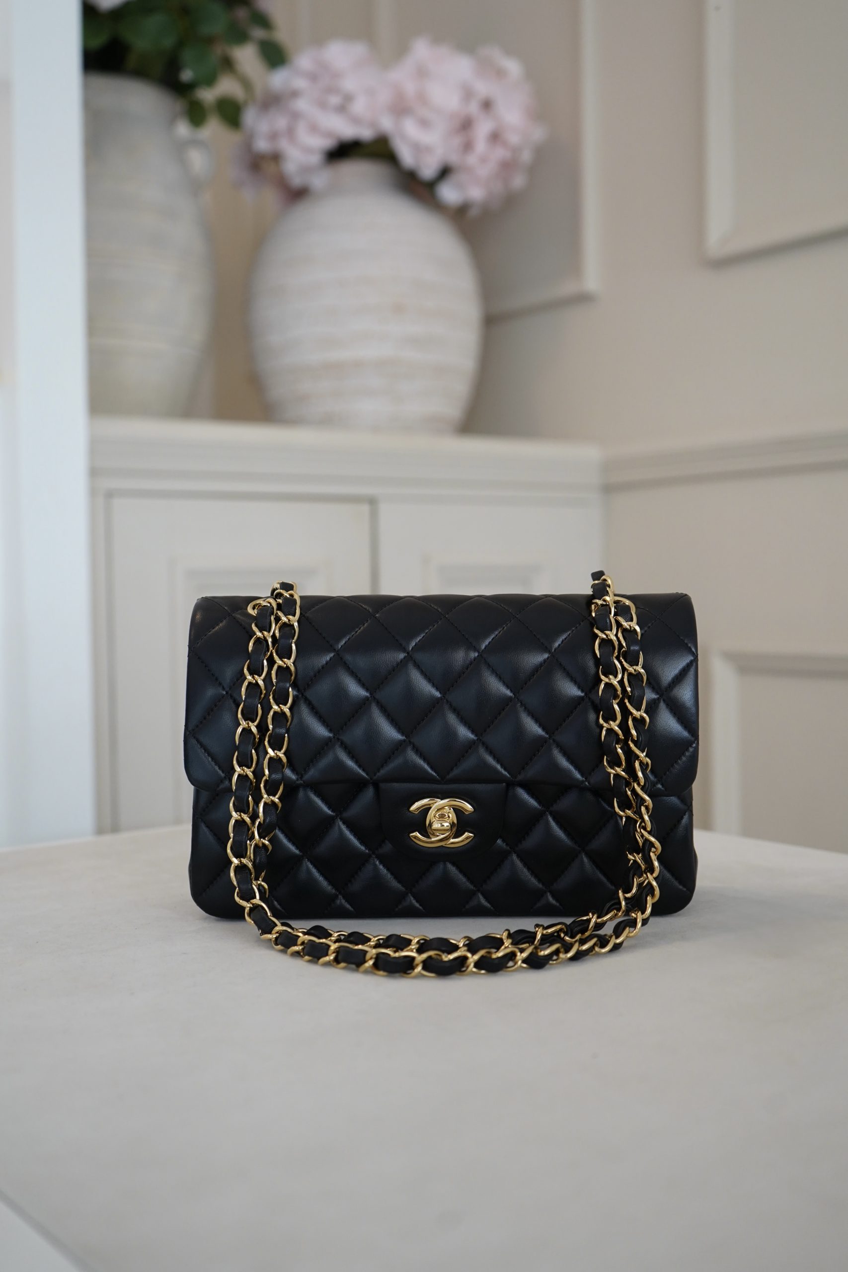 Chanel Medium Classic Double Fap Black Lambskin With Gold Hardware