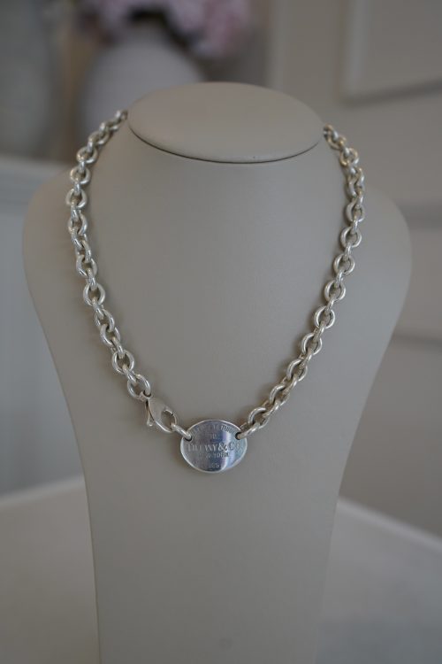 Sterling Silver Tiffany & Co Return To Tiffany Oval Tag Choker Necklace