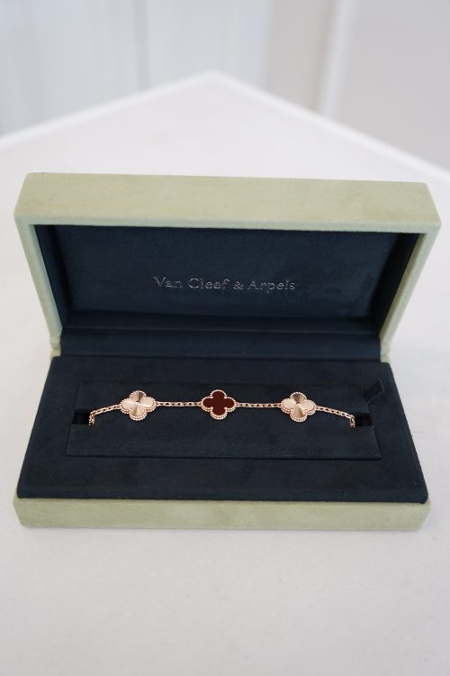 Van Cleef & Arpels Carnelian And Rose Gold 5 Motif Bracelet