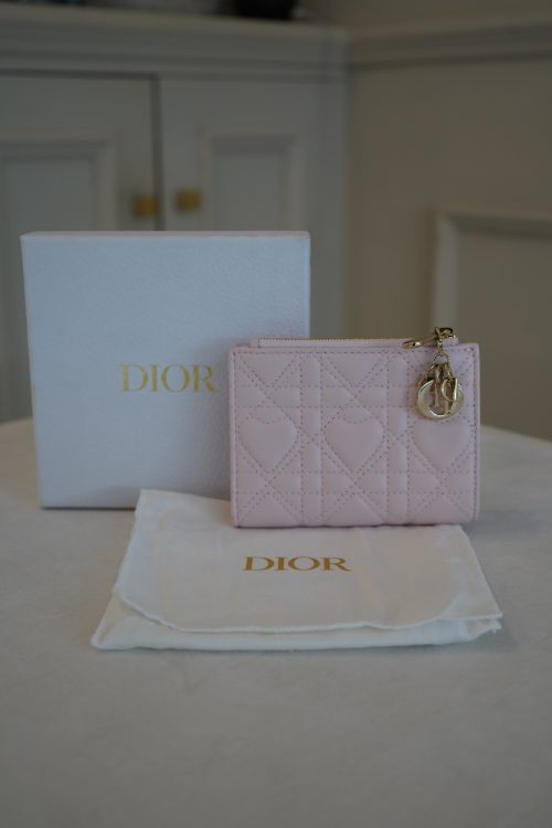 Mini Lady Dior Gardenia Wallet in Powder Pink Cannage Lambskin with detachable DIOR charm